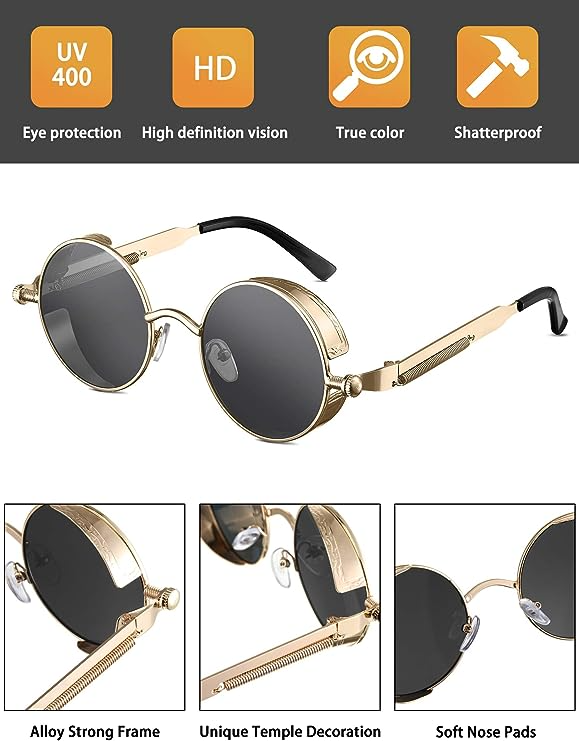 Retro Round Polarized Sunglasses Men Women Vintage Gothic Steampunk