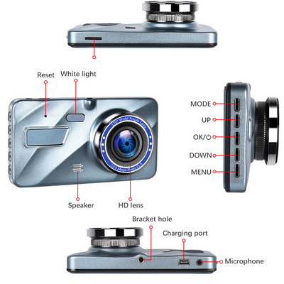 HD 1080P Car Dual Lens Dash Cam 4" DVR Recorder Front & Rear Camera