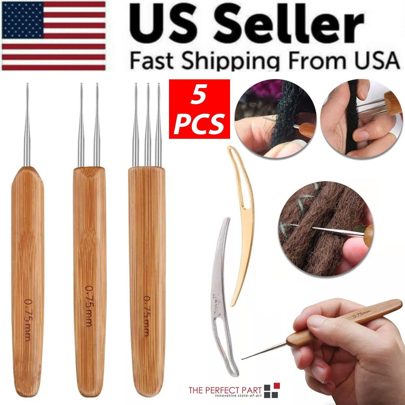 5Pcs DIY Crochet Needle Hook Bamboo Handle Dread Knit Hair Making