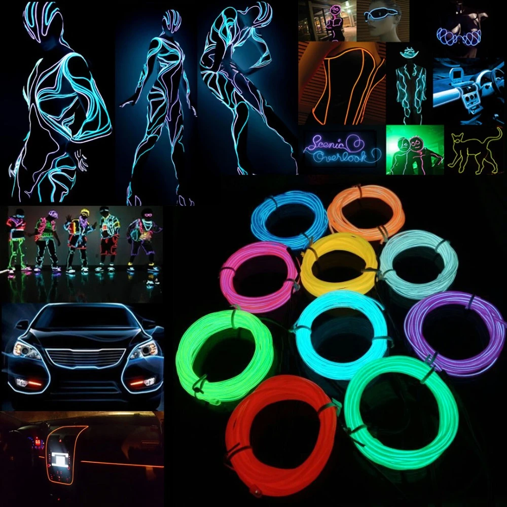 Neon LED Light Glow EL Wire String Strip Rope Tube Decor Car Party +