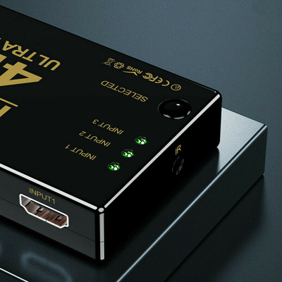 4K HDMI 2.0 Cable Splitter Switcher Box Hub IR Remote Control 3X1
