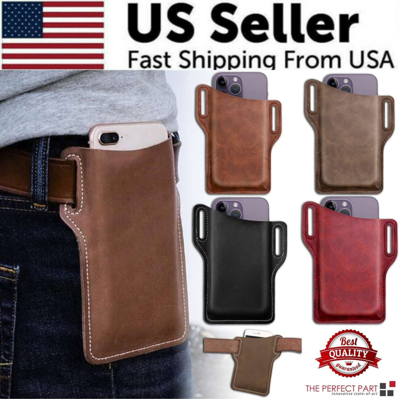 Men Cell Phone Belt Pack Bag Loop Waist Holster Pouch Case Leather