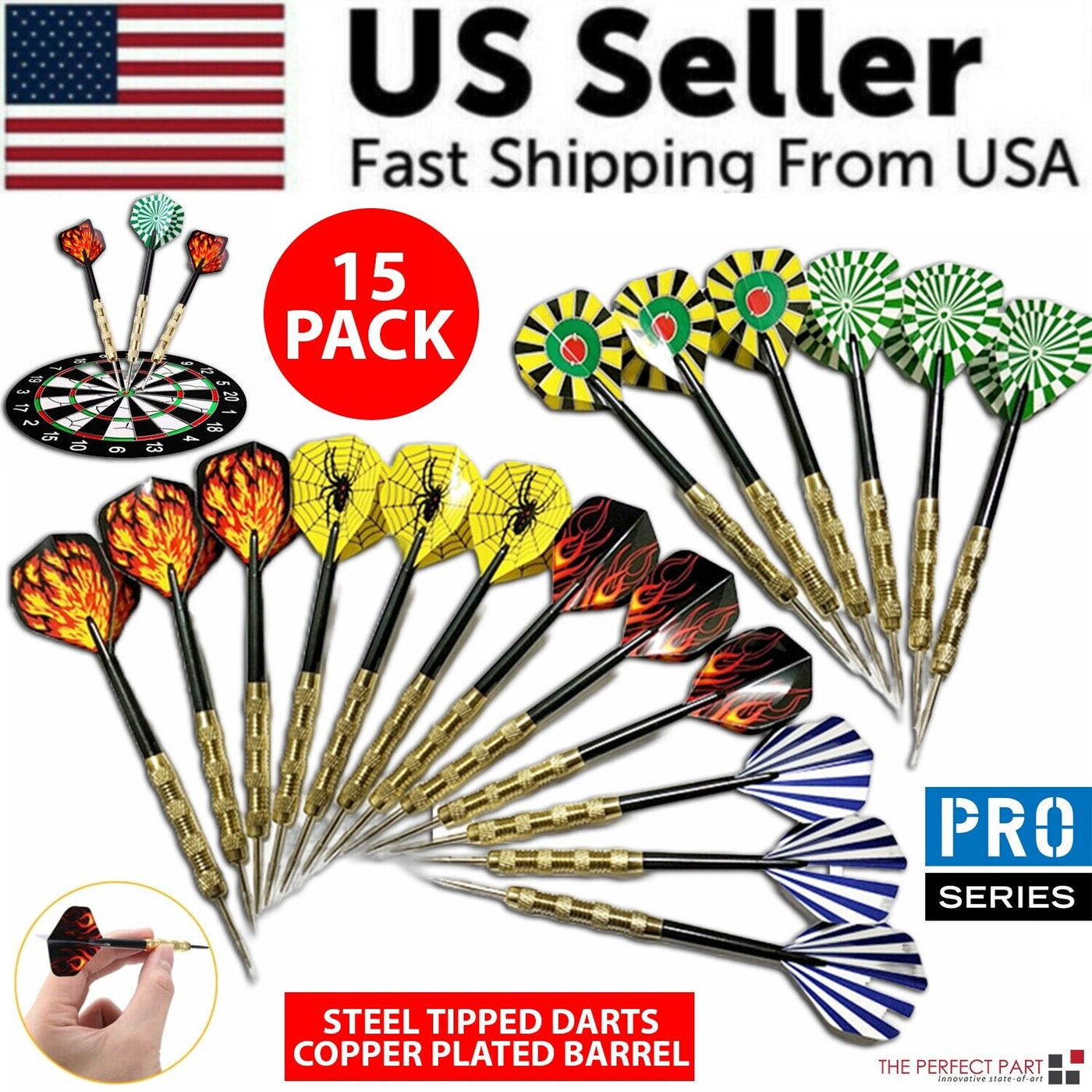 5 Sets (15Pcs) Steel Tip Professional Darts Set Darts Slim Barrel Dart