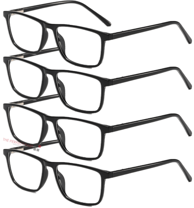 Reading Glasses Mens Womens Unisex Readers Eyeglasses 4 Pack Glasses in black frames, featuring a stylish and modern design.