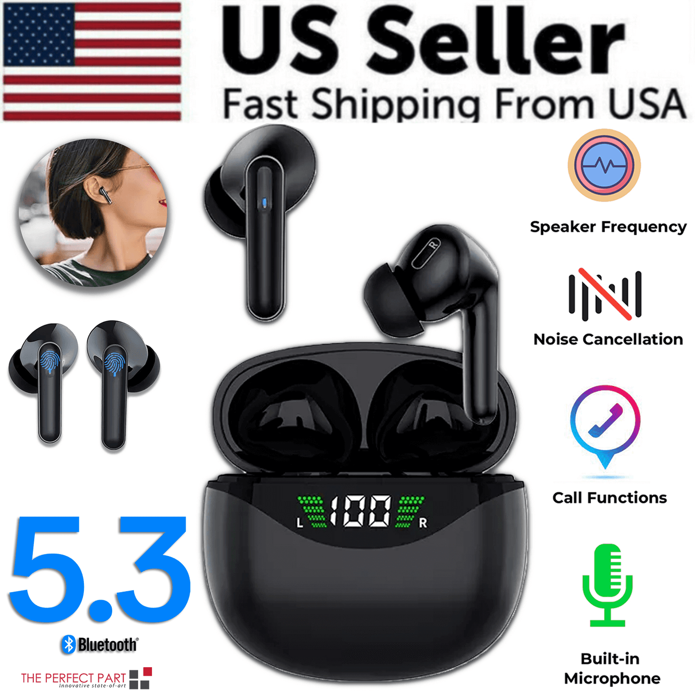 Bluetooth Earbuds Headset 5.3 Wireless Noise Cancelling TWS Trucker