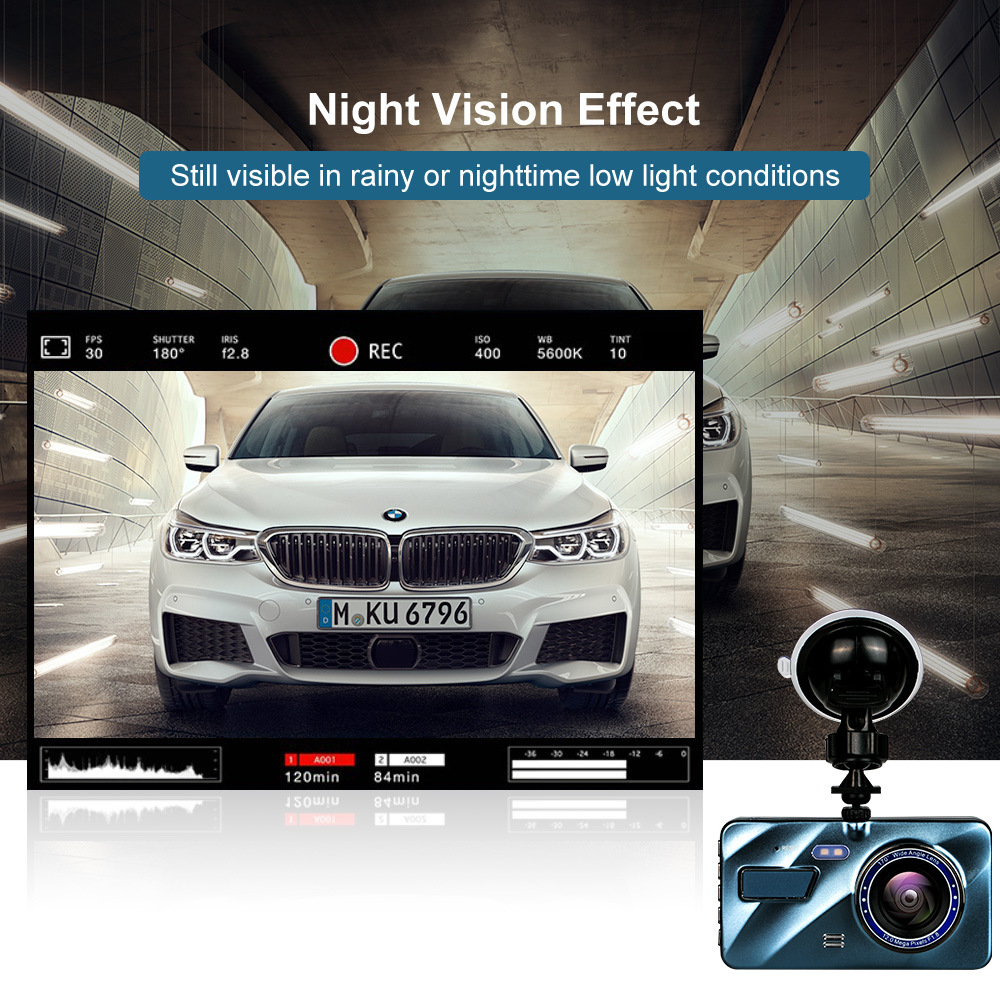 HD 1080P Car Dual Lens Dash Cam 4" DVR Recorder Front & Rear Camera
