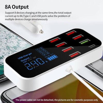 Multi USB 8-Port Fast Desktop Hub Wall Charger Charging Station Quick