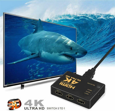 4K HDMI 2.0 Cable Splitter Switcher Box Hub IR Remote Control 3X1