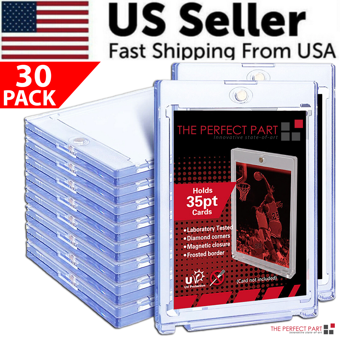 30 Pack Magnetic Trading Sports Card Holders 35pt One-Touch Hard UV