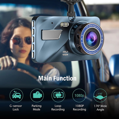 HD 1080P Car Dual Lens Dash Cam 4" DVR Recorder Front & Rear Camera