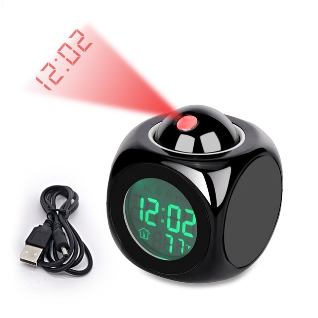 LED Projection Alarm Clock Digital LCD Display Voice Talking Weather