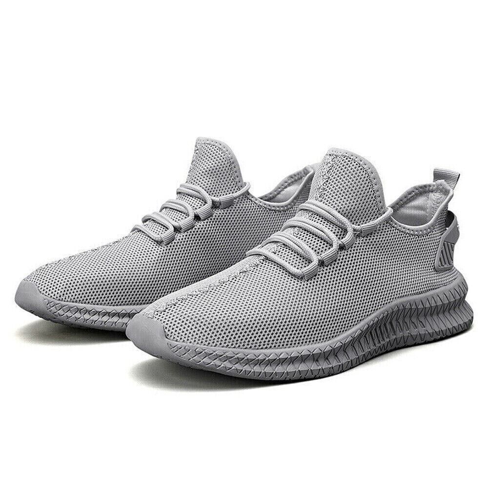 Running Shoes Sneakers Casual Men's Outdoor Athletic Jogging Sports in grey mesh design.