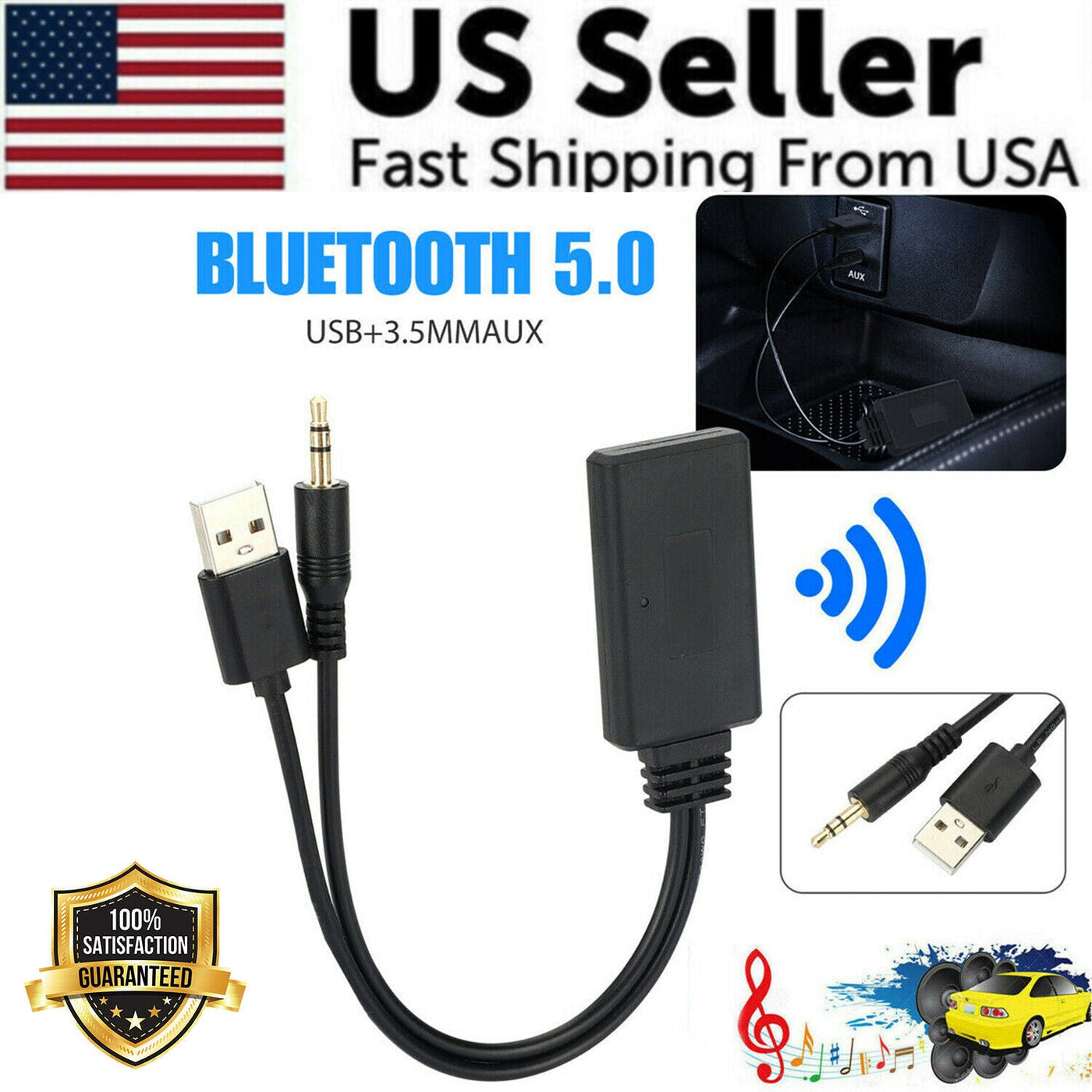 2 In 1 USB Bluetooth 5.0 Transmitter Receiver Adapter Wireless For PC
