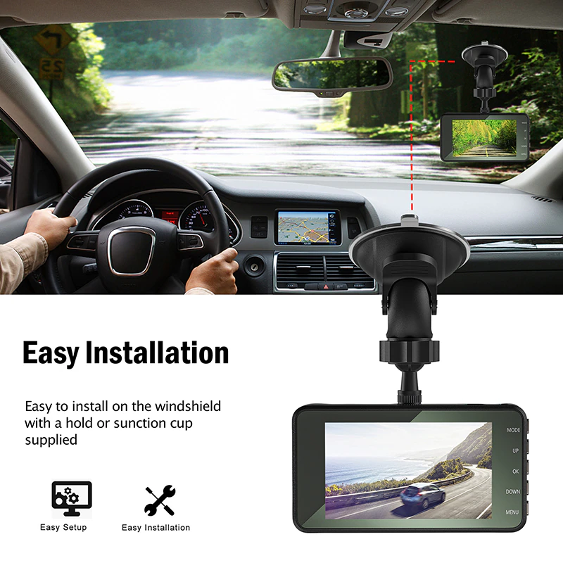 HD 1080P Car Dual Lens Dash Cam 4" DVR Recorder Front & Rear Camera
