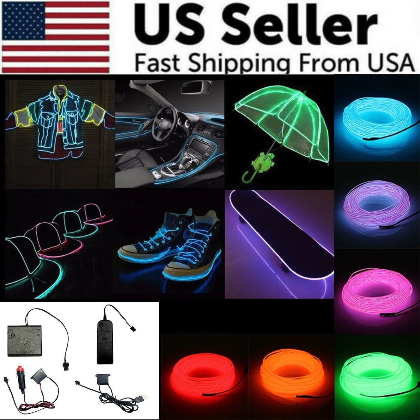 Neon LED Light Glow EL Wire String Strip Rope Tube Decor Car Party +