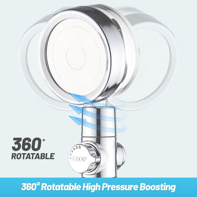 High Pressure Shower Head Adjustable 360° Rotation Turbine Water