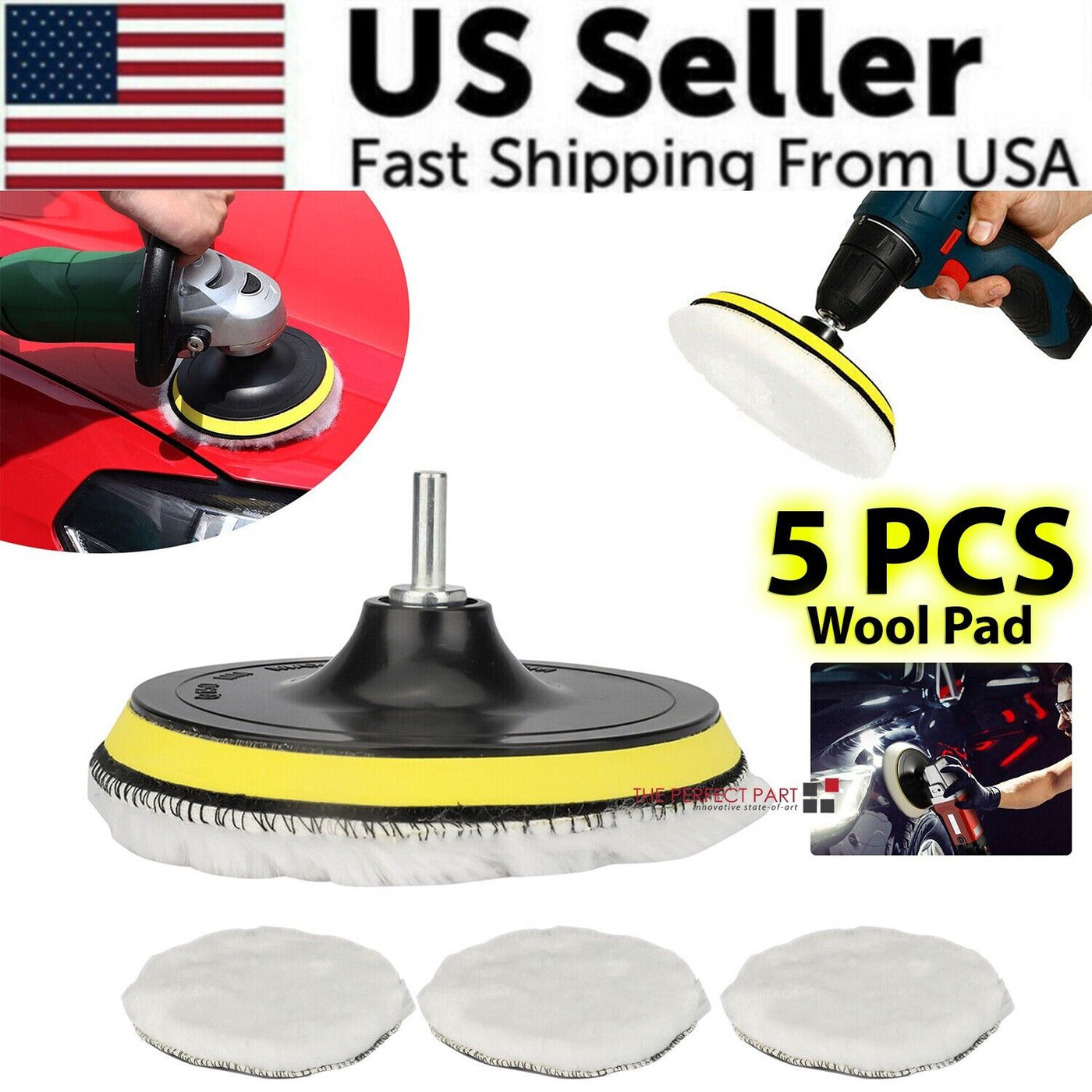 5PCS 6" Buffing Polishing Pad Wool Wheel Mop Kit For Car Polisher