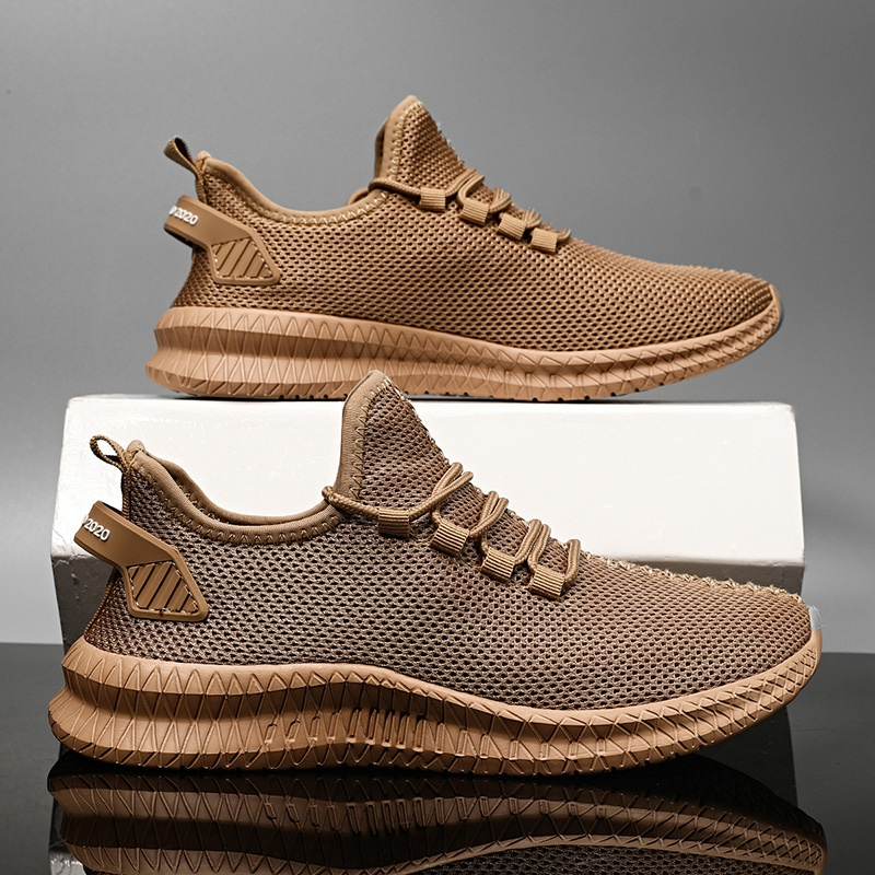 Running Shoes Sneakers Casual Men's Outdoor Athletic Jogging Sports in brown color with breathable mesh design.
