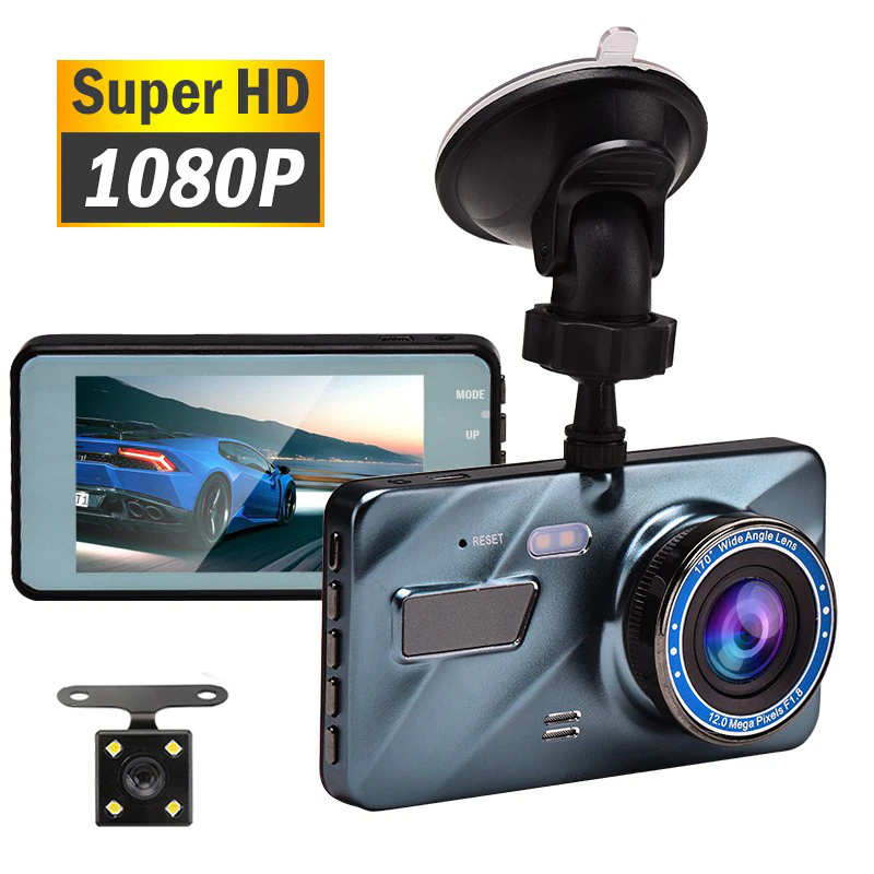 HD 1080P Car Dual Lens Dash Cam 4" DVR Recorder Front & Rear Camera
