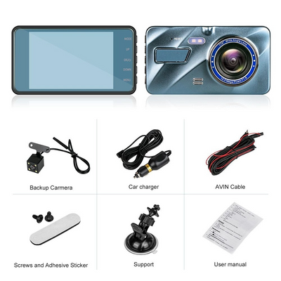 HD 1080P Car Dual Lens Dash Cam 4" DVR Recorder Front & Rear Camera