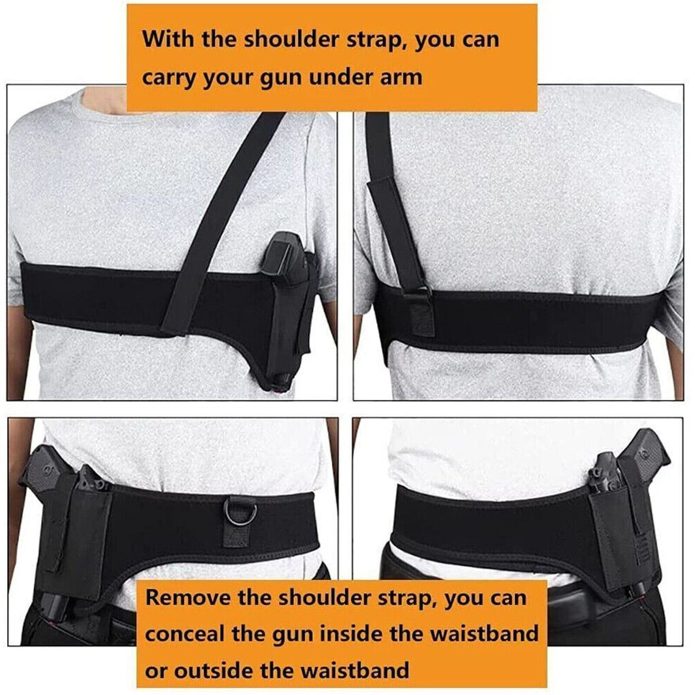 Tactical Concealed Carry Shoulder Waist Pistol Hand Gun Holder Holster with adjustable straps for concealed carry options.