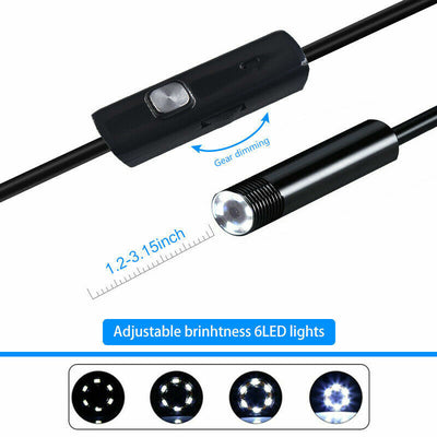 5M 6LEDs Snake Endoscope Borescope 8mm Inspection USB Camera Scope For