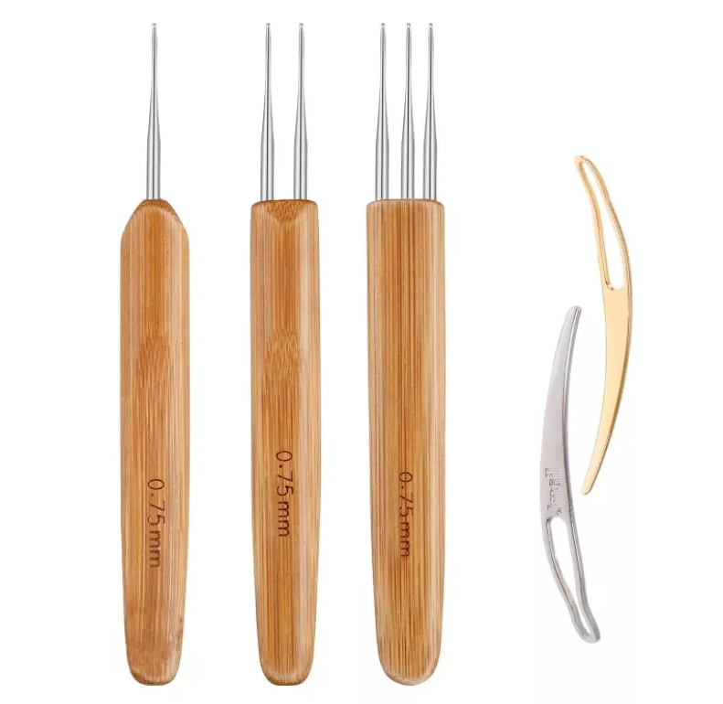 5Pcs DIY Crochet Needle Hook Bamboo Handle Dread Knit Hair Making