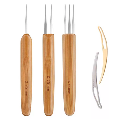 5Pcs DIY Crochet Needle Hook Bamboo Handle Dread Knit Hair Making