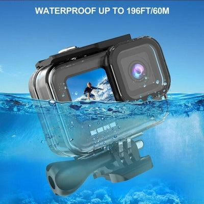 For GoPro Hero 11 10 9 Black Underwater Waterproof Housing Case Diving in water, showcasing waterproof up to 196FT/60M.