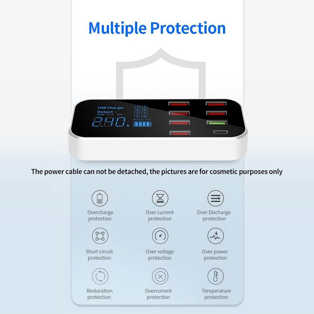 Multi USB 8-Port Fast Desktop Hub Wall Charger Charging Station Quick