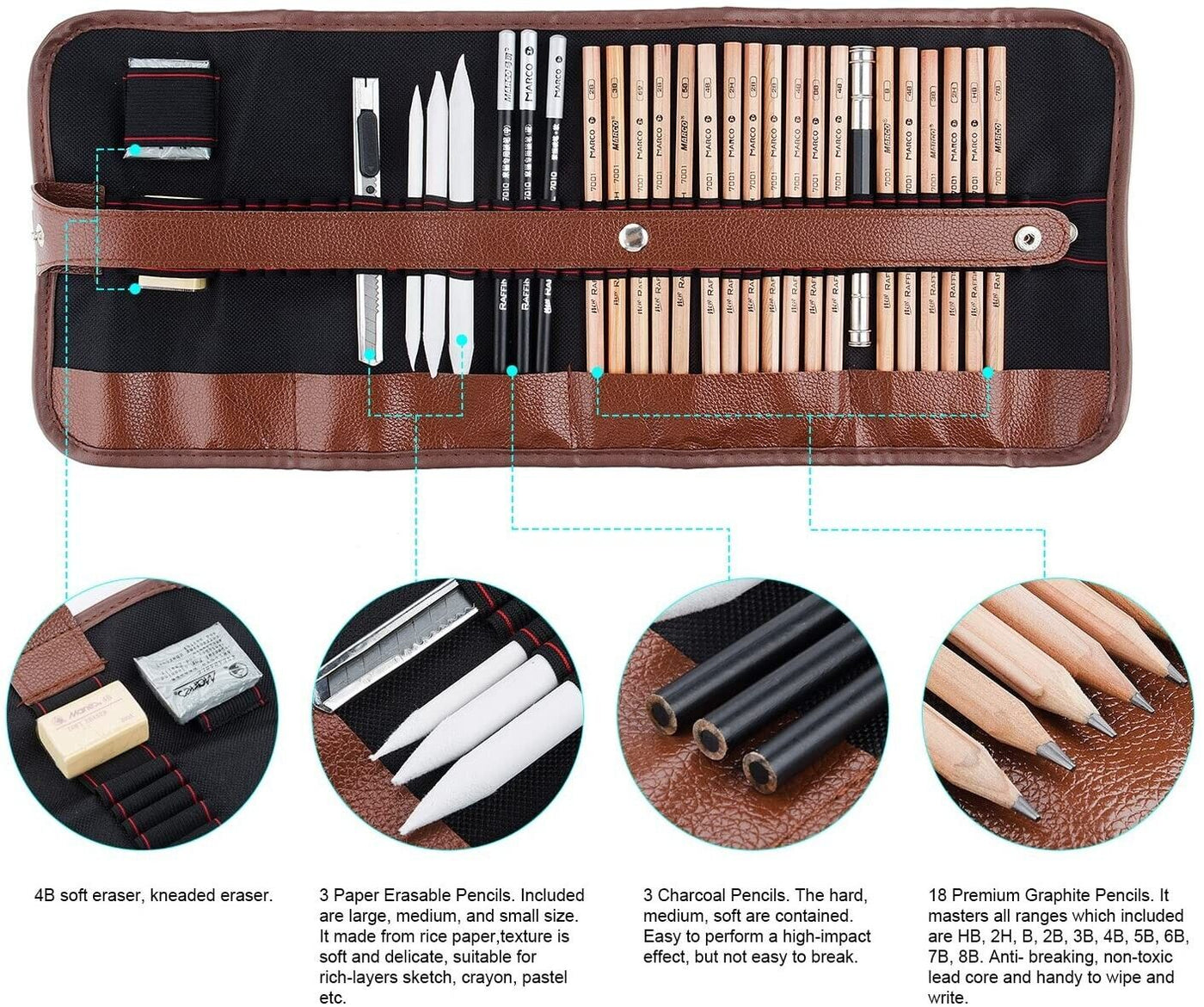 29PCS Professional Drawing Artist Kit Set Pencils And Sketch Charcoal