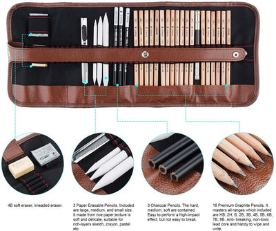 29PCS Professional Drawing Artist Kit Set Pencils And Sketch Charcoal