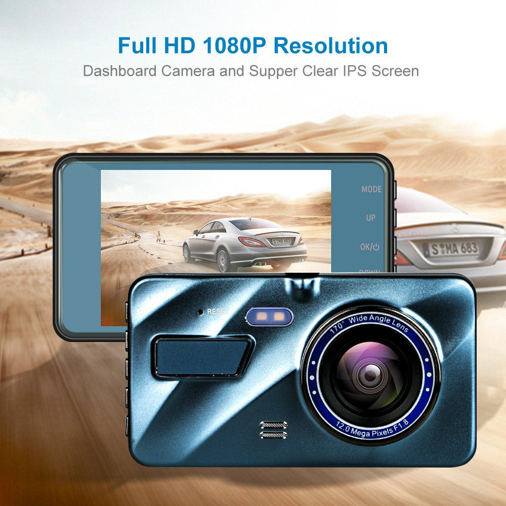 HD 1080P Car Dual Lens Dash Cam 4" DVR Recorder Front & Rear Camera