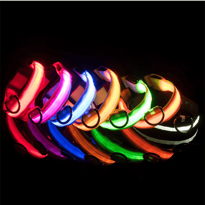 LED Adjustable Dog Collar Blinking Flashing Light Up Glow Pets Safety