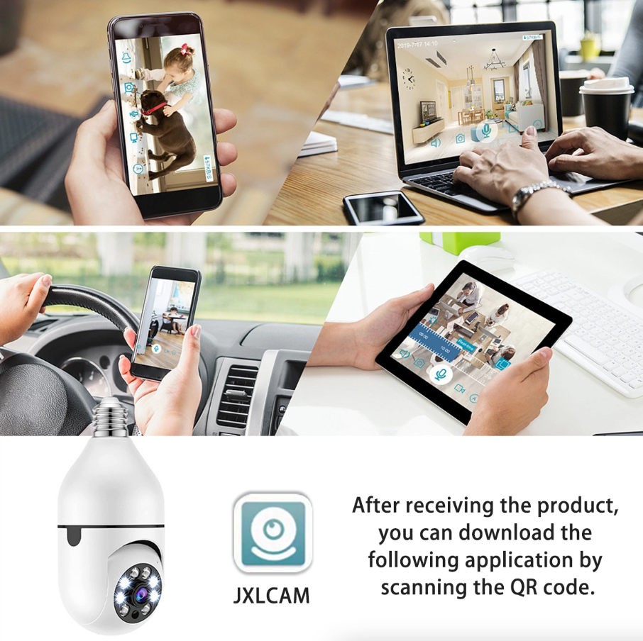 360° 1080P IP E27 Light Bulb Camera Wi-Fi IR Night Smart Home Wireless