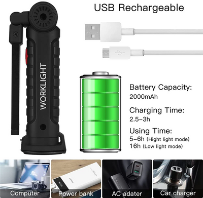 Rechargeable LED COB Work Light Mechanic Flashlight Lamp Magnetic Base