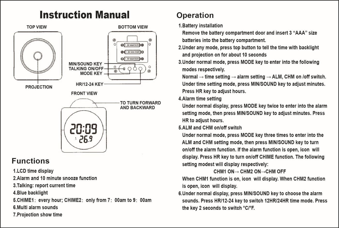 LED Projection Alarm Clock Digital LCD Display Voice Talking Weather