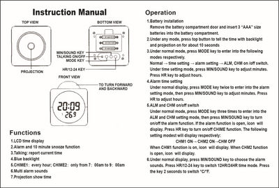 LED Projection Alarm Clock Digital LCD Display Voice Talking Weather