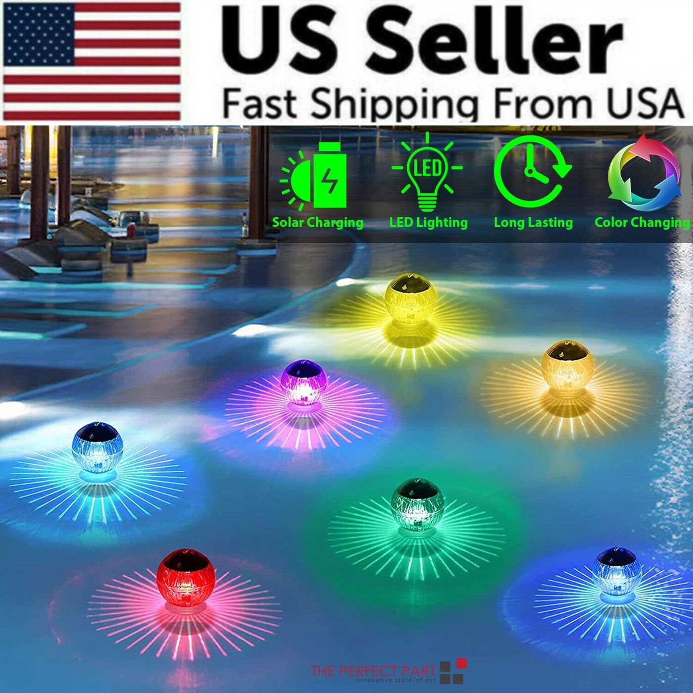 Outdoor Solar LED Floating Light Garden Pond Pool Lamp Rotating RGB