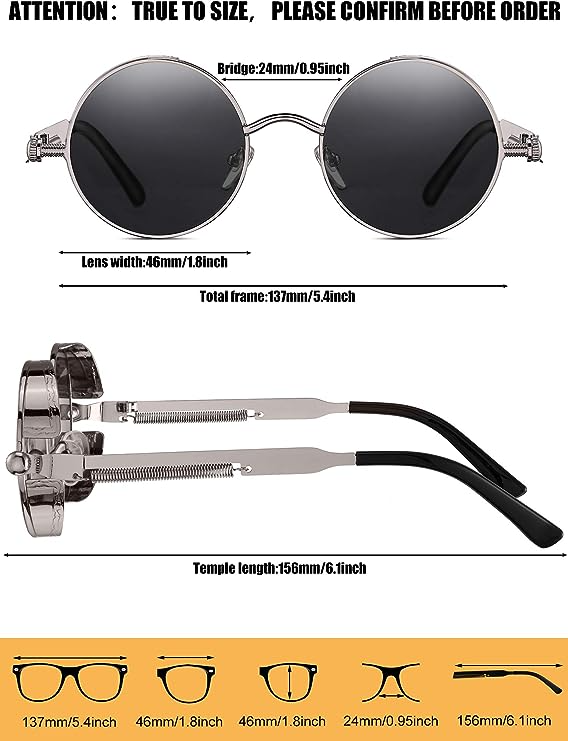 Retro Round Polarized Sunglasses Men Women Vintage Gothic Steampunk