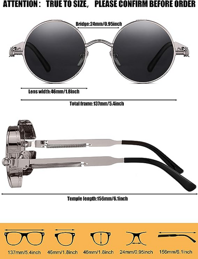 Retro Round Polarized Sunglasses Men Women Vintage Gothic Steampunk