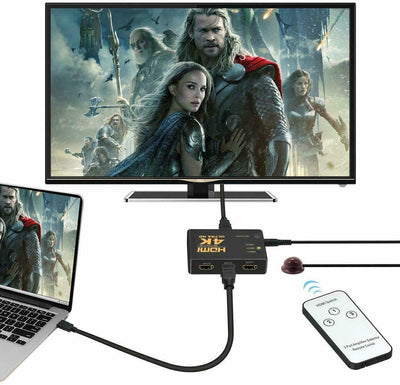 4K HDMI 2.0 Cable Splitter Switcher Box Hub IR Remote Control 3X1