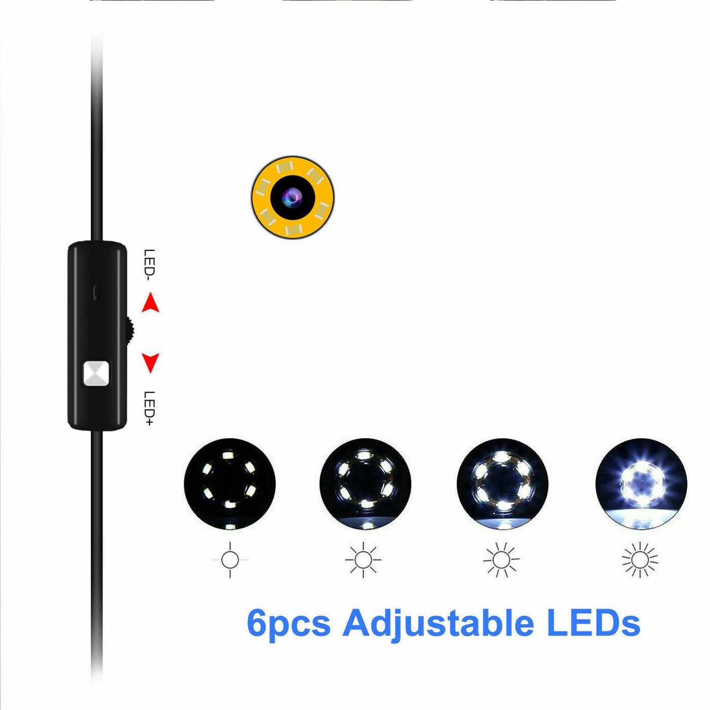 5M 6LEDs Snake Endoscope Borescope 8mm Inspection USB Camera Scope For