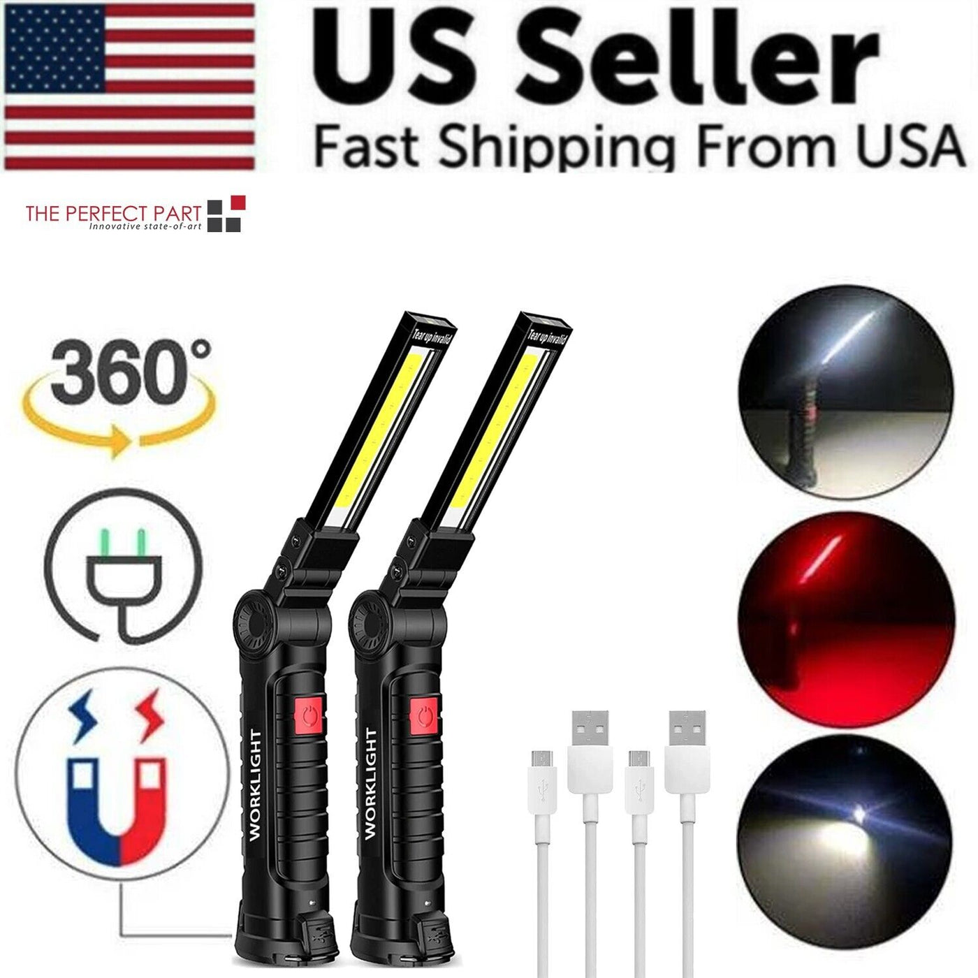 Rechargeable LED COB Work Light Mechanic Flashlight Lamp Magnetic Base