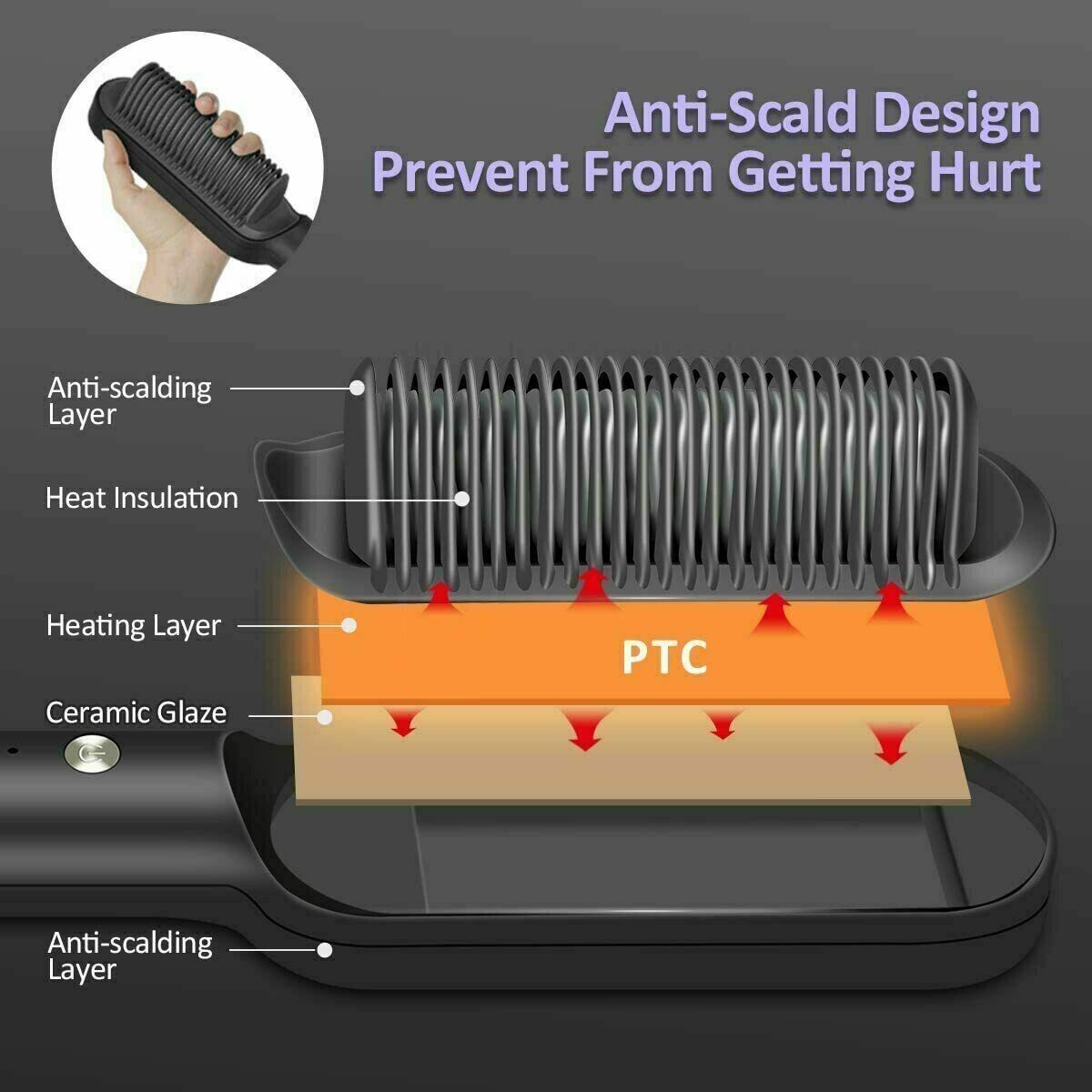 Hair Straightener Brush Straightening Curler Hot Comb Electric