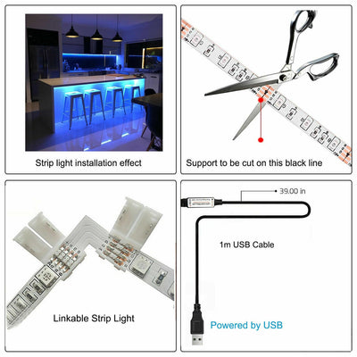 5V USB LED Strip Lights TV Back Light 5050 RGB Colour Changing with