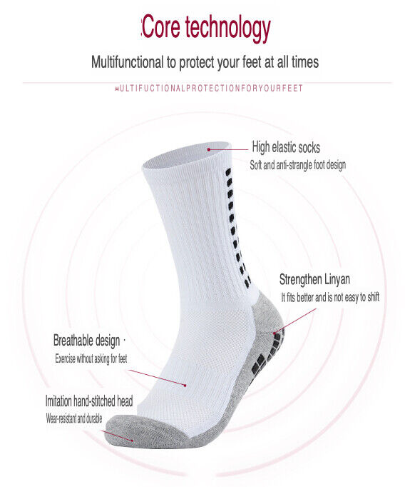 3 Pair Sport Socks Anti Slip W/ Grip Soccer Men Football Basketball