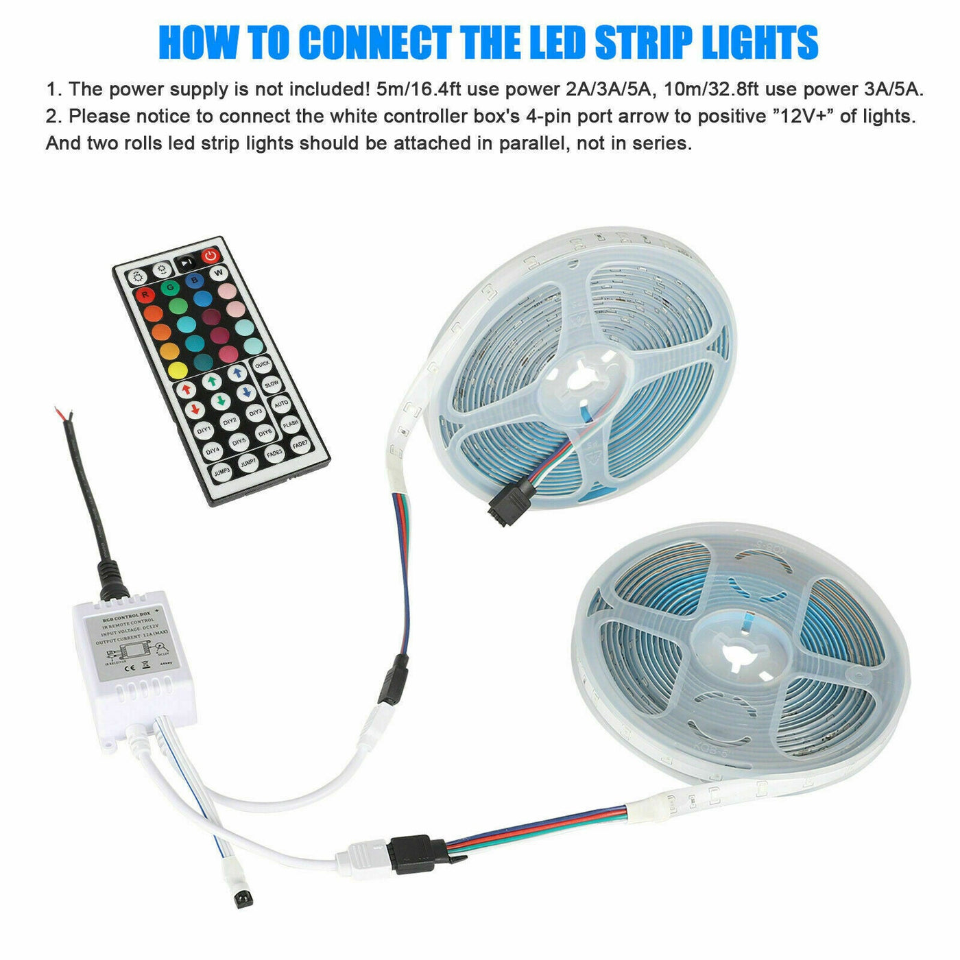 32FT LED Strip Lights Remote Control Bedroom Waterproof for Indoor