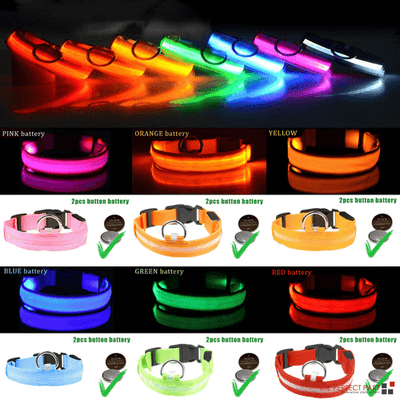 LED Adjustable Dog Collar Blinking Flashing Light Up Glow Pets Safety