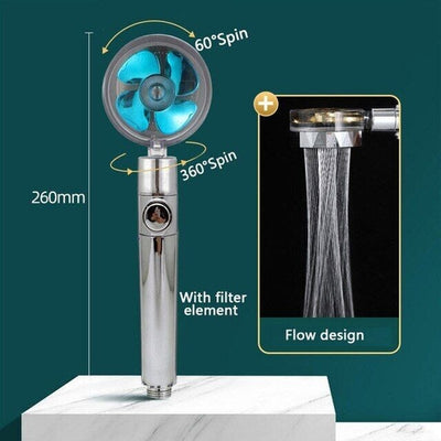 High Pressure Shower Head Adjustable 360° Rotation Turbine Water